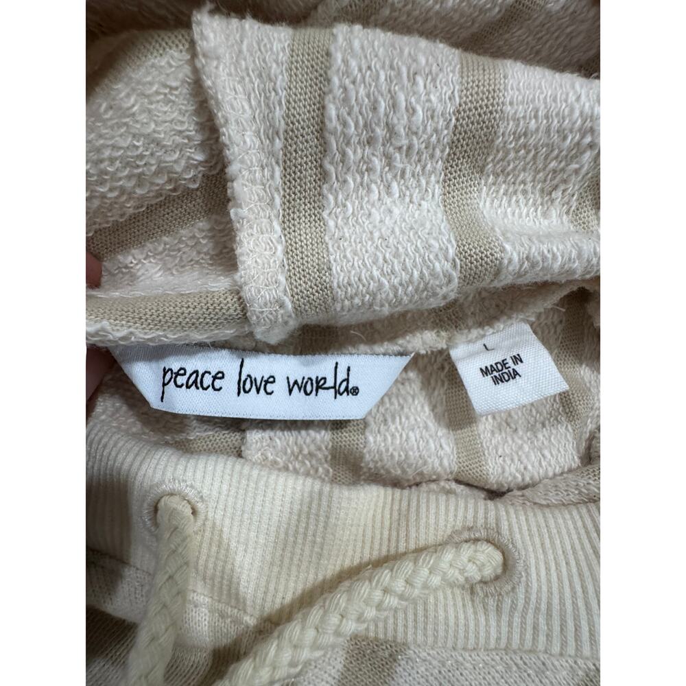 Peace Love World Striped Pullover Hoodie Beige Cream Size L